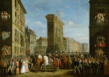 Passage van geallieerde vorsten voor de Porte Saint-Denis, 31 maart 1814